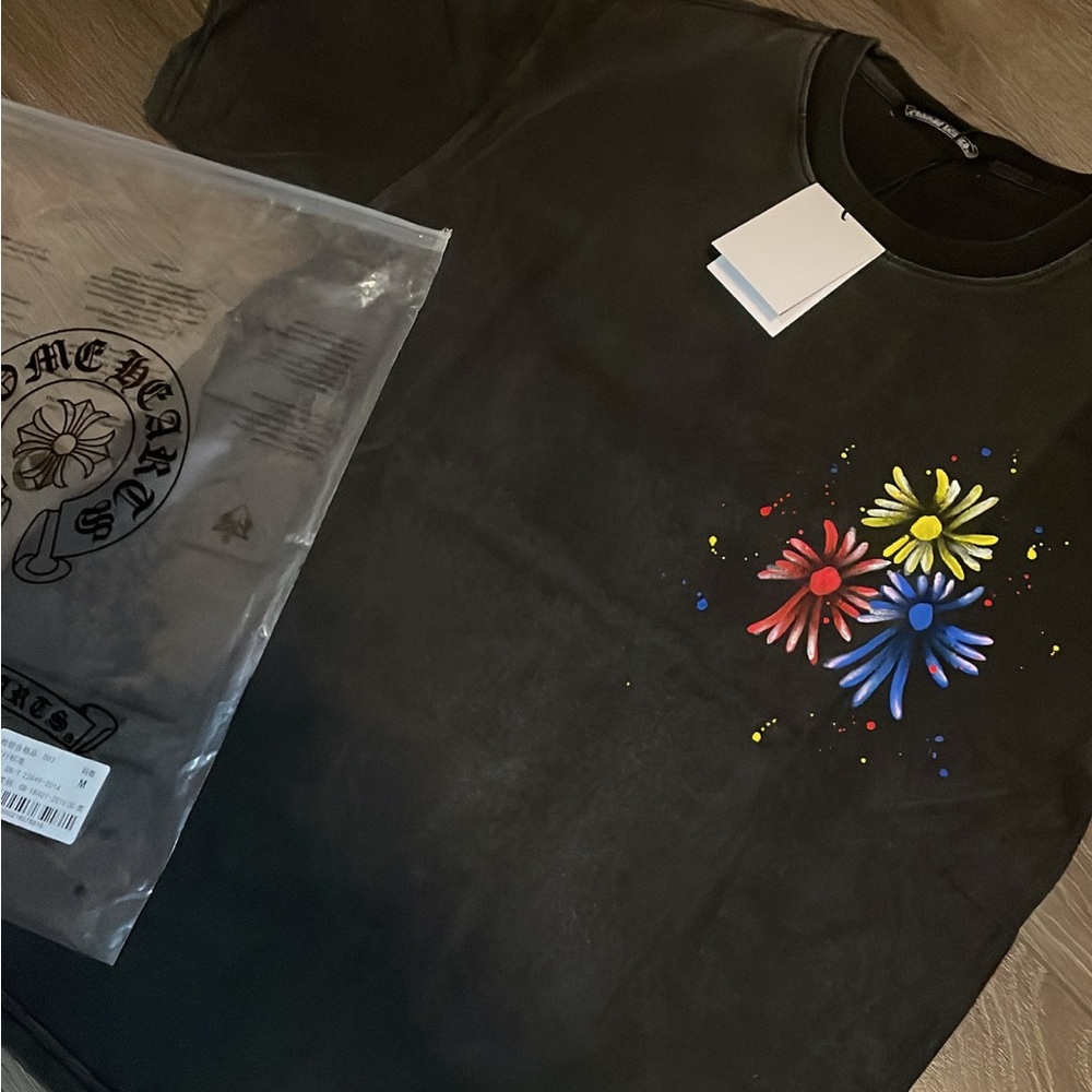 Chrome Hearts Black Tee with Colorful Floral Design Size M in men’s